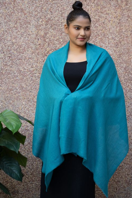 TICH Fine, Soft Kashmiri Plain Wool Stole - Teal Blue