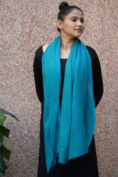 TICH Fine, Soft Kashmiri Plain Wool Stole - Teal Blue
