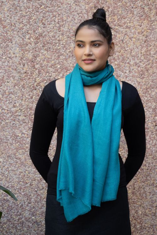 TICH Fine, Soft Kashmiri Plain Wool Stole - Teal Blue