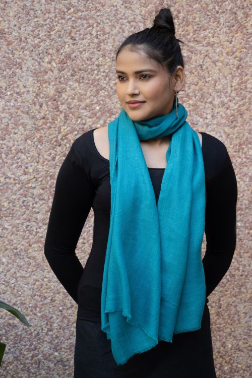TICH Fine, Soft Kashmiri Plain Wool Stole - Teal Blue