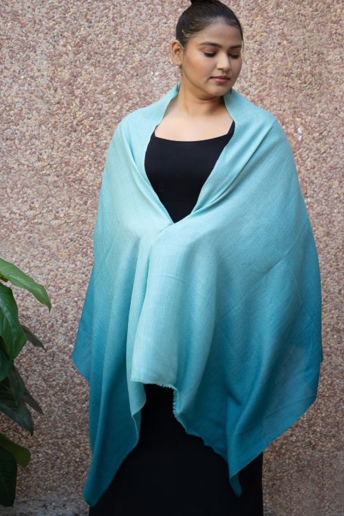 TICH Fine, Soft Kashmiri Ombre Wool Stole - Shades Of Teal