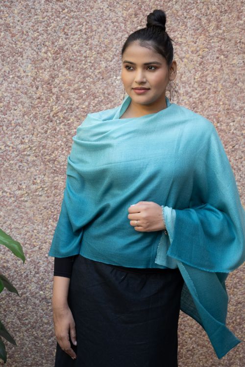 TICH Fine, Soft Kashmiri Ombre Wool Stole - Shades Of Teal