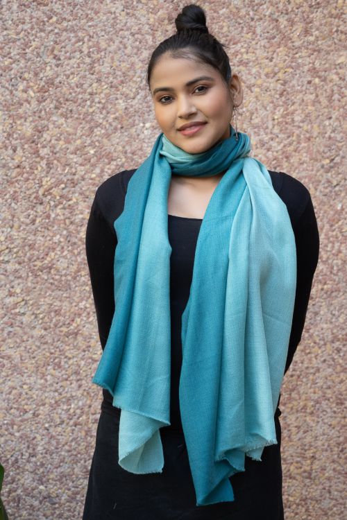 TICH Fine, Soft Kashmiri Ombre Wool Stole - Shades Of Teal