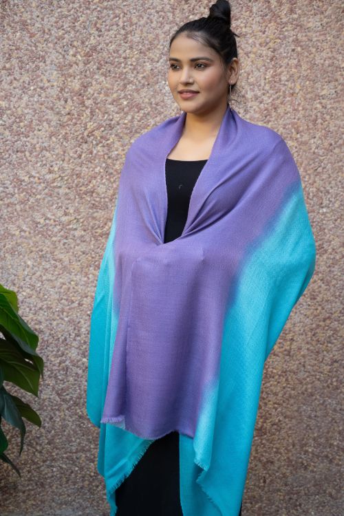 TICH Fine, Soft Kashmiri Shaded Wool Stole - Mauve & Turquoise