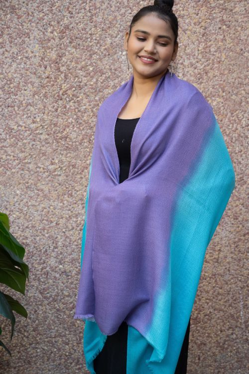 TICH Fine, Soft Kashmiri Shaded Wool Stole - Mauve & Turquoise