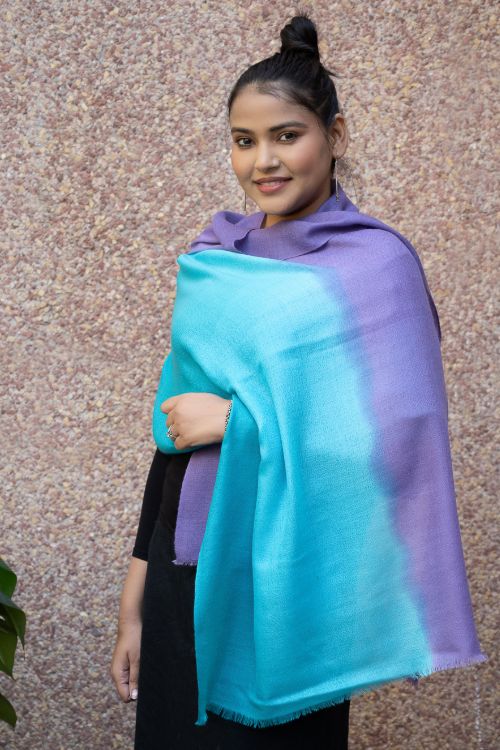 TICH Fine, Soft Kashmiri Shaded Wool Stole - Mauve & Turquoise