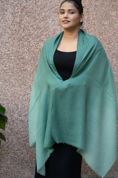 TICH Fine, Soft Kashmiri Ombre Wool Stole - Sea Green