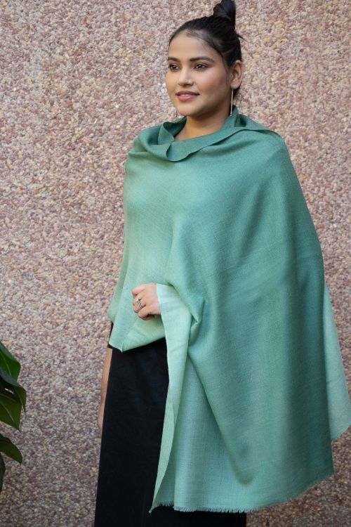 TICH Fine, Soft Kashmiri Ombre Wool Stole - Sea Green