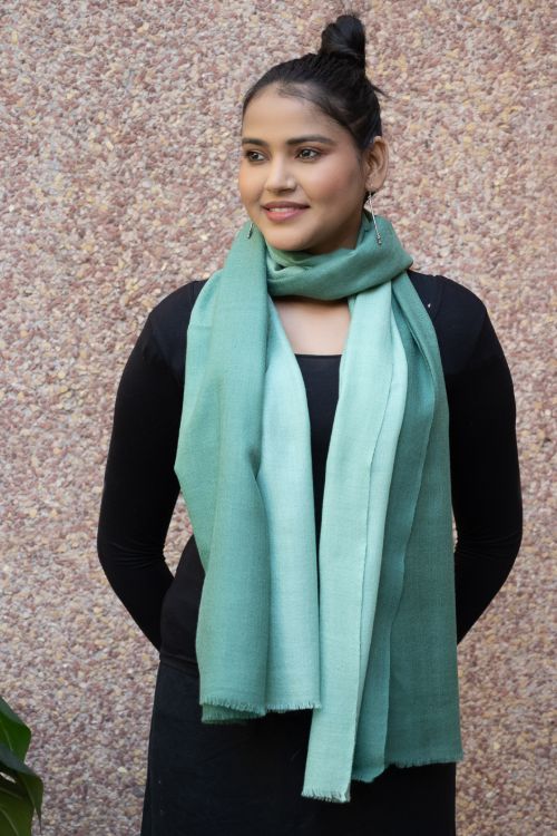 TICH Fine, Soft Kashmiri Ombre Wool Stole - Sea Green