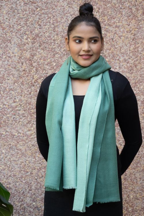 TICH Fine, Soft Kashmiri Ombre Wool Stole - Sea Green