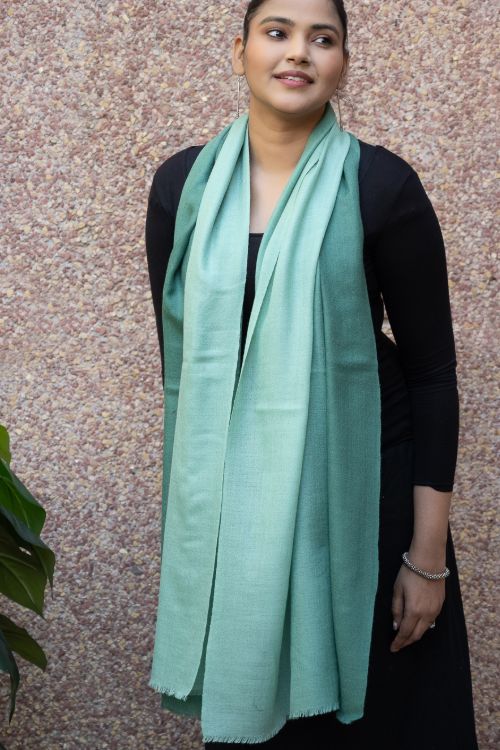 TICH Fine, Soft Kashmiri Ombre Wool Stole - Sea Green