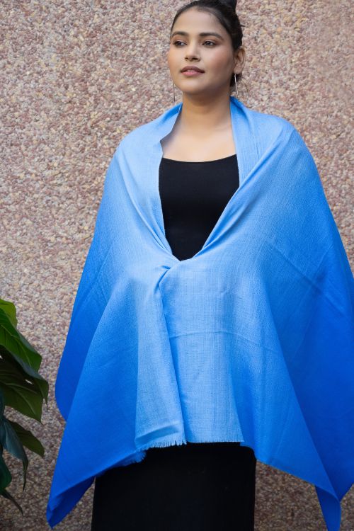 TICH Fine, Soft Kashmiri Ombre Wool Stole - Blues
