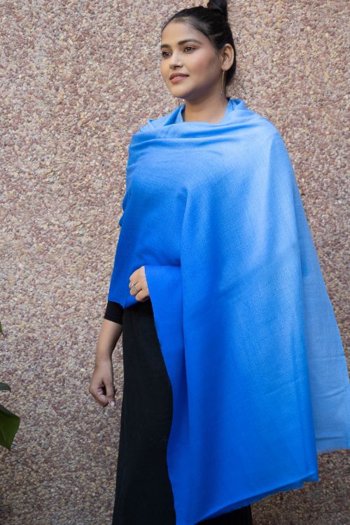 TICH Fine, Soft Kashmiri Ombre Wool Stole - Blues