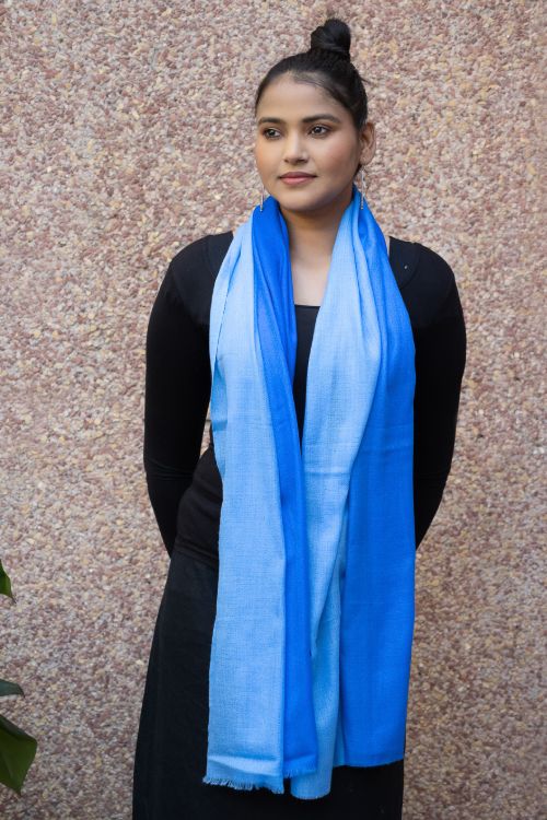 TICH Fine, Soft Kashmiri Ombre Wool Stole - Blues