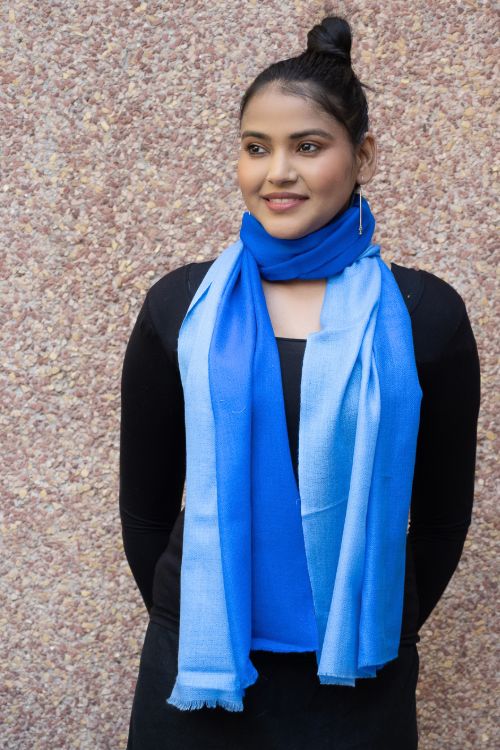 TICH Fine, Soft Kashmiri Ombre Wool Stole - Blues