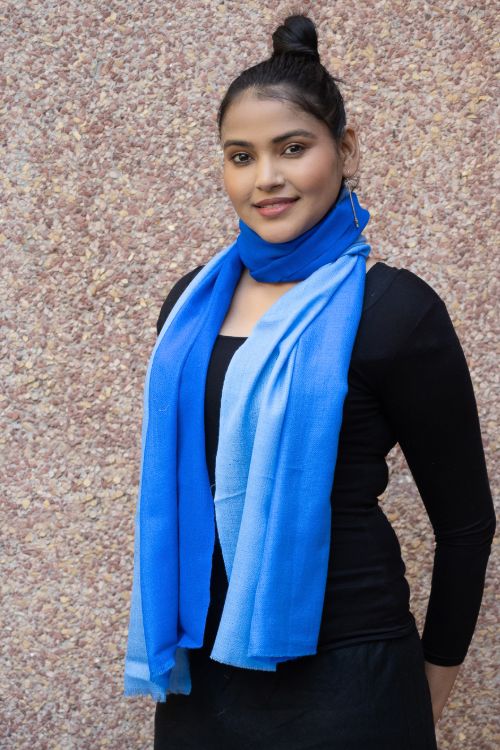 TICH Fine, Soft Kashmiri Ombre Wool Stole - Blues