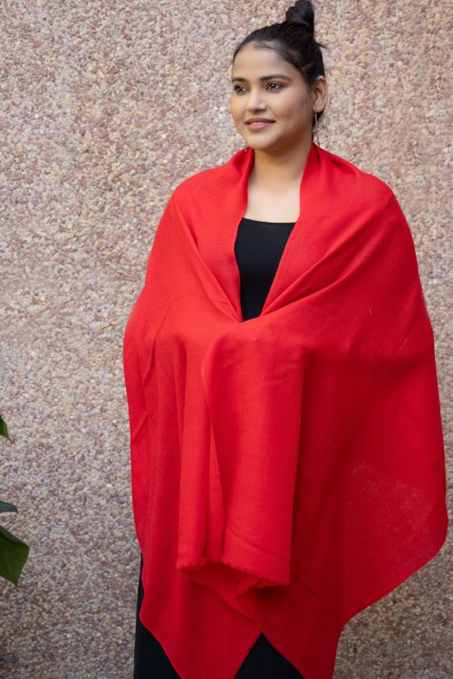 TICH Fine, Soft Kashmiri Plain Wool Stole - Vivid Red