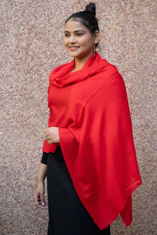 TICH Fine, Soft Kashmiri Plain Wool Stole - Vivid Red