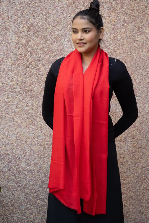 TICH Fine, Soft Kashmiri Plain Wool Stole - Vivid Red