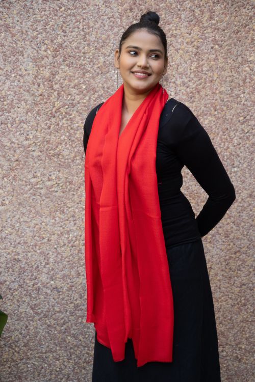TICH Fine, Soft Kashmiri Plain Wool Stole - Vivid Red