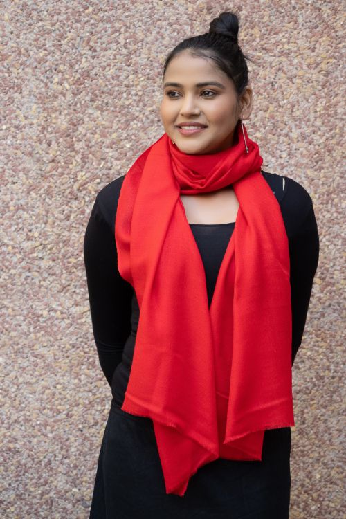 TICH Fine, Soft Kashmiri Plain Wool Stole - Vivid Red