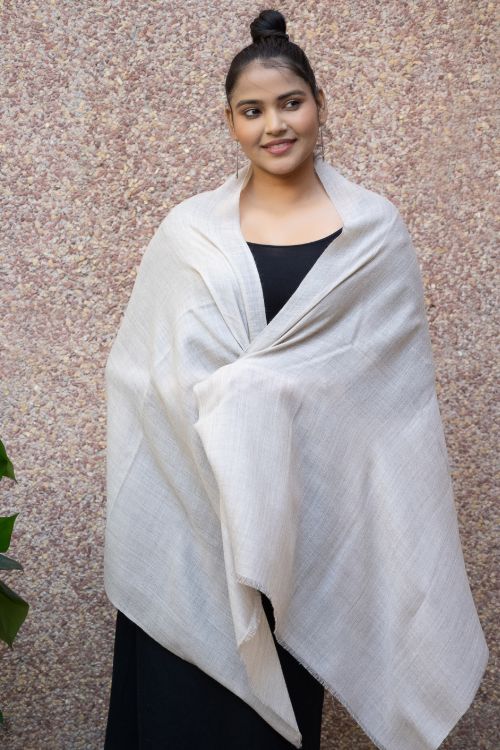 TICH Fine, Soft Kashmiri Plain Wool Stole - Beige