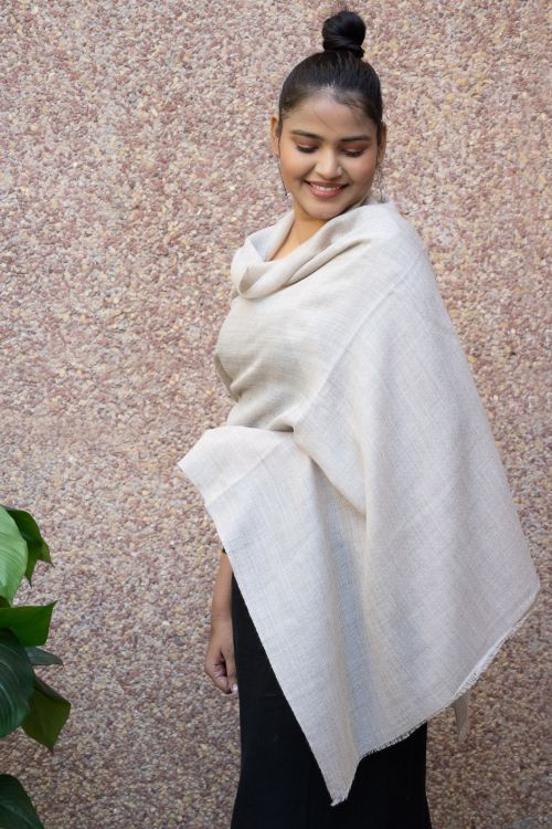 TICH Fine, Soft Kashmiri Plain Wool Stole - Beige