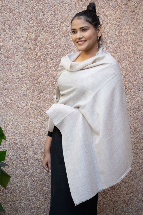 TICH Fine, Soft Kashmiri Plain Wool Stole - Beige