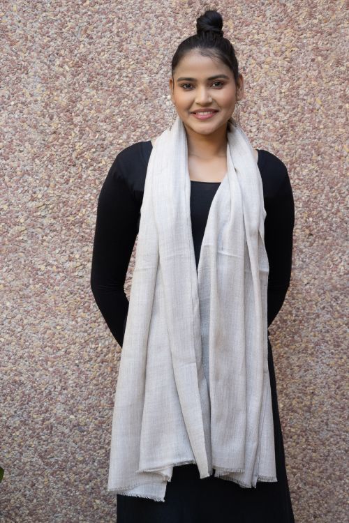 TICH Fine, Soft Kashmiri Plain Wool Stole - Beige