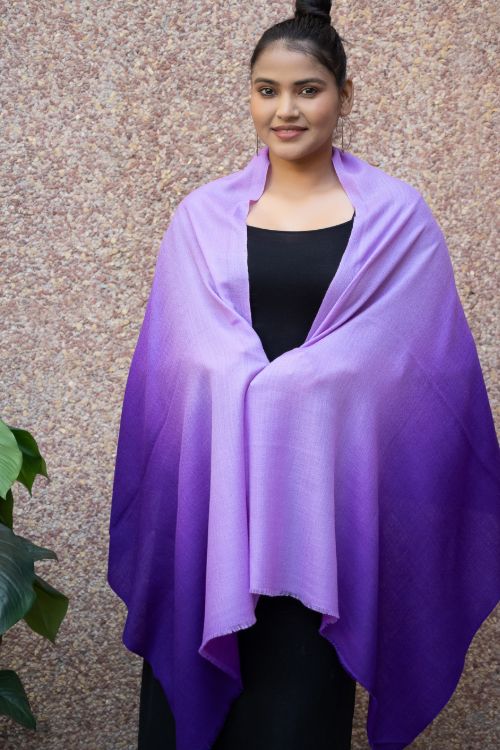 TICH Fine, Soft Kashmiri Ombre Wool Stole - Shades Of Mauve