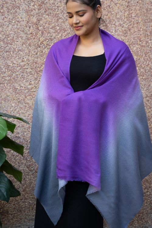TICH Fine, Soft Kashmiri Ombre Wool Stole - Grey & Purple