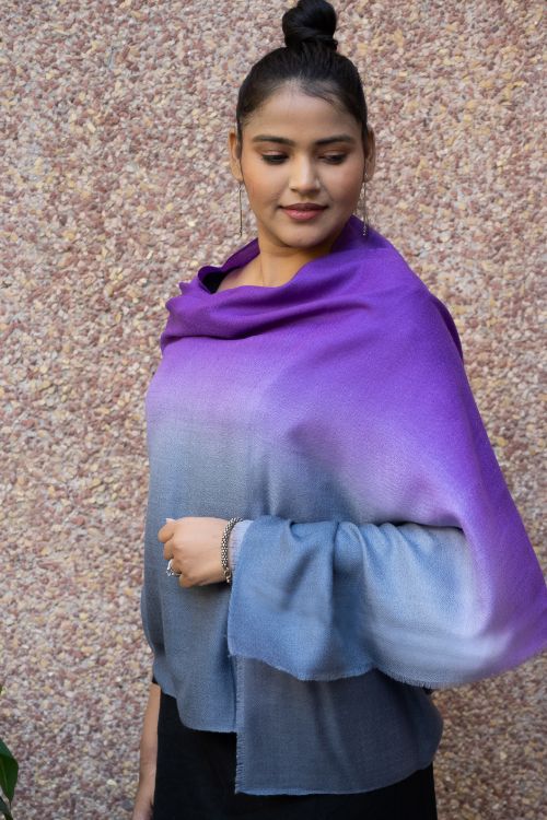 TICH Fine, Soft Kashmiri Ombre Wool Stole - Grey & Purple