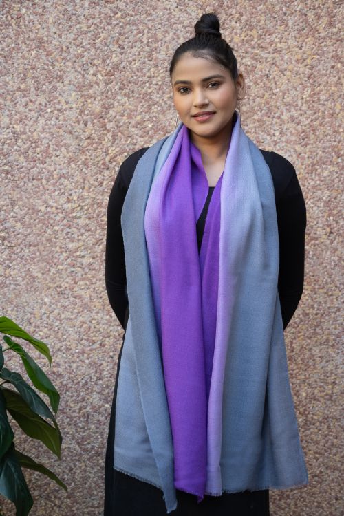TICH Fine, Soft Kashmiri Ombre Wool Stole - Grey & Purple