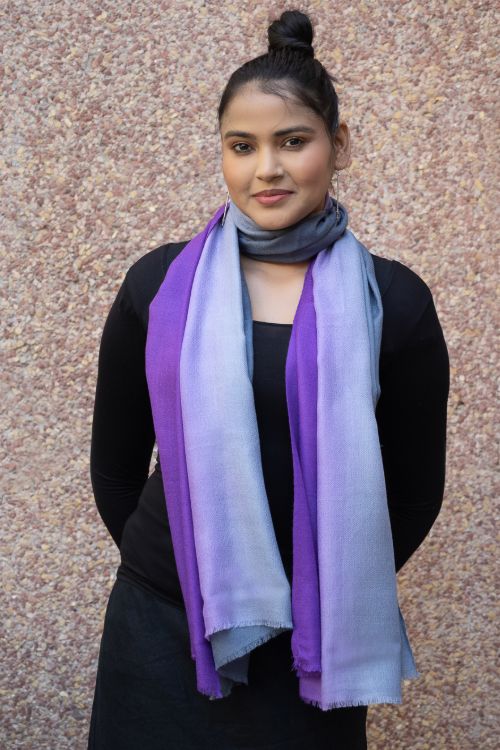 TICH Fine, Soft Kashmiri Ombre Wool Stole - Grey & Purple