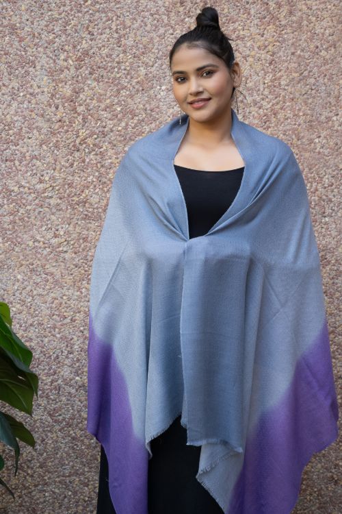 TICH Fine, Soft Kashmiri Ombre Wool Stole - Grey To Mauve