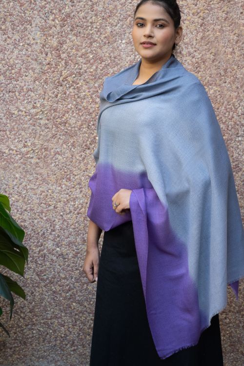TICH Fine, Soft Kashmiri Ombre Wool Stole - Grey To Mauve