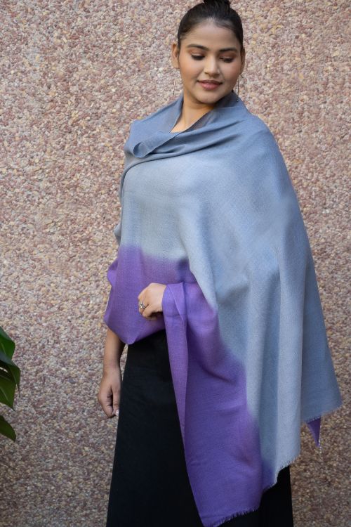 TICH Fine, Soft Kashmiri Ombre Wool Stole - Grey To Mauve
