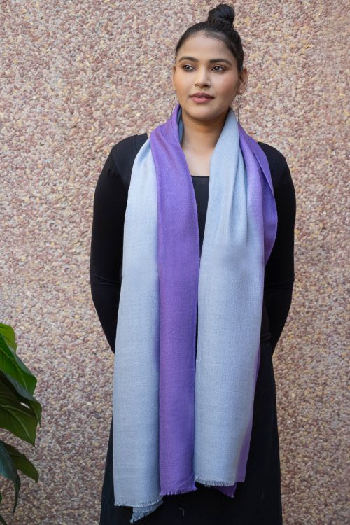 TICH Fine, Soft Kashmiri Ombre Wool Stole - Grey To Mauve