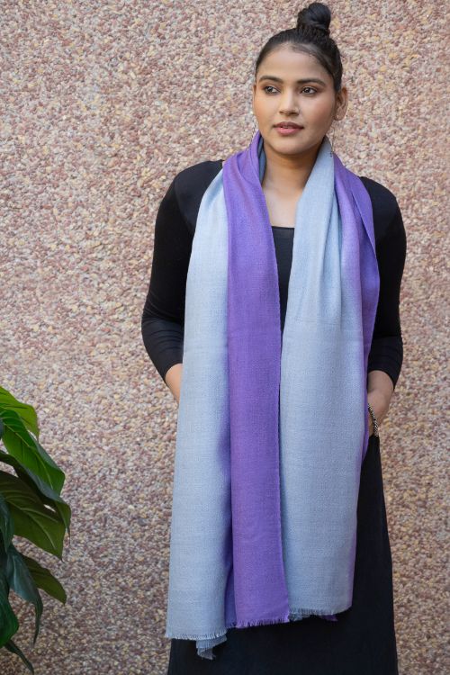 TICH Fine, Soft Kashmiri Ombre Wool Stole - Grey To Mauve