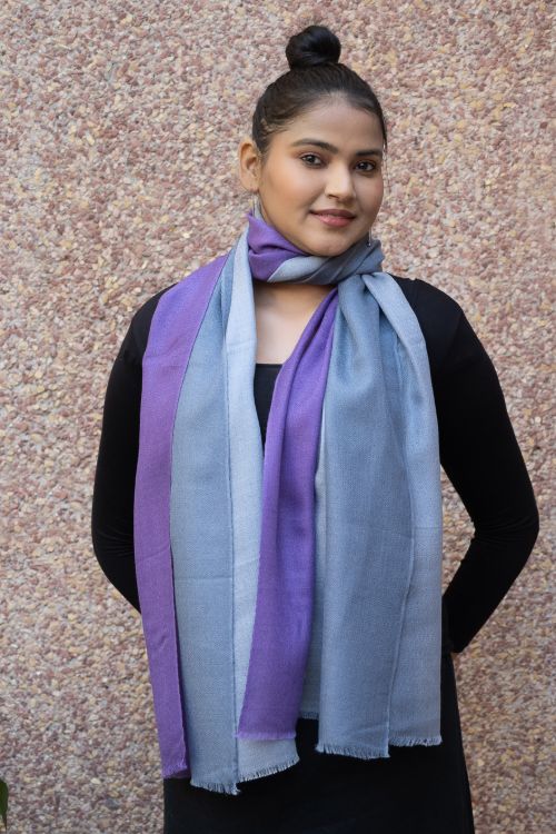 TICH Fine, Soft Kashmiri Ombre Wool Stole - Grey To Mauve