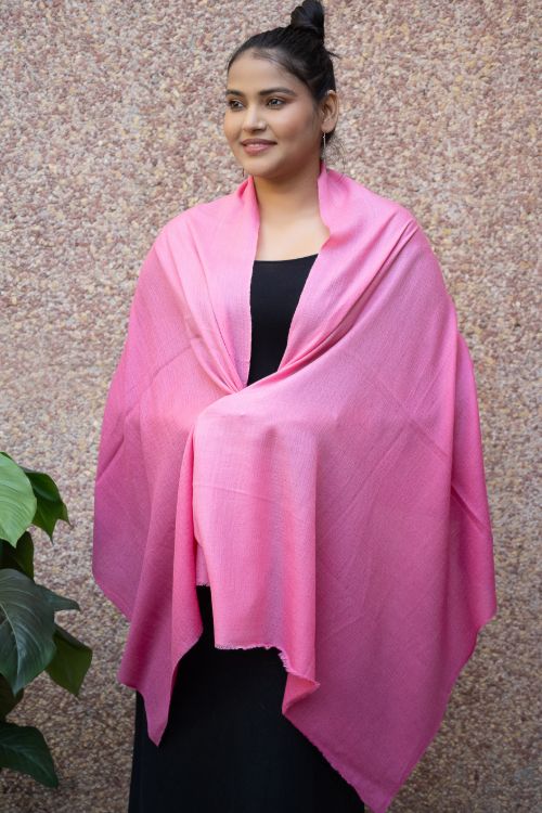 TICH Fine, Soft Kashmiri Ombre Wool Stole - Shades Of Pink