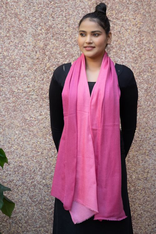 TICH Fine, Soft Kashmiri Ombre Wool Stole - Shades Of Pink