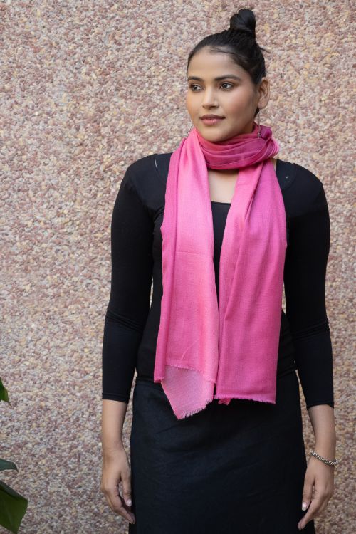 TICH Fine, Soft Kashmiri Ombre Wool Stole - Shades Of Pink