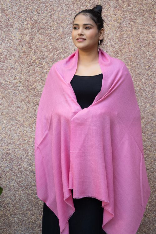 TICH Fine, Soft Kashmiri Plain Wool Stole - Warm Pink