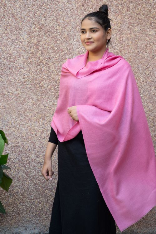 TICH Fine, Soft Kashmiri Plain Wool Stole - Warm Pink