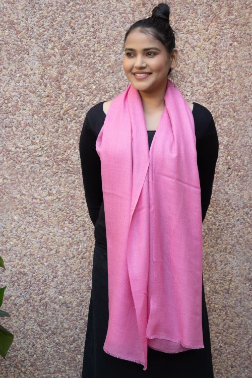 TICH Fine, Soft Kashmiri Plain Wool Stole - Warm Pink