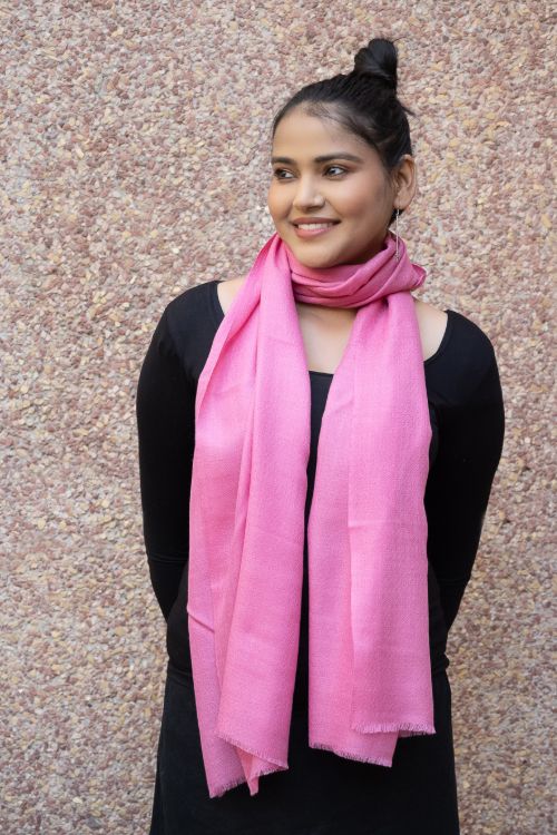 TICH Fine, Soft Kashmiri Plain Wool Stole - Warm Pink