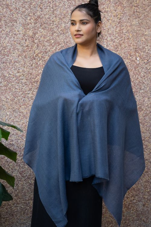 TICH Fine, Soft Kashmiri Plain Wool Stole - Steel Grey