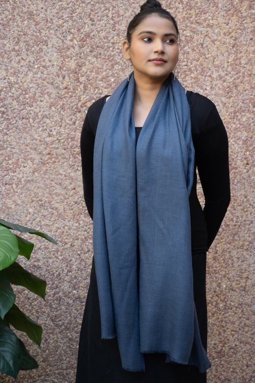 TICH Fine, Soft Kashmiri Plain Wool Stole - Steel Grey