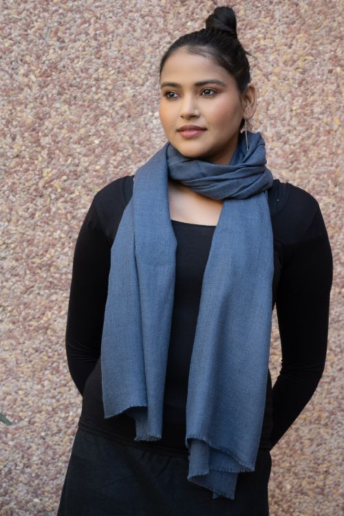 TICH Fine, Soft Kashmiri Plain Wool Stole - Steel Grey